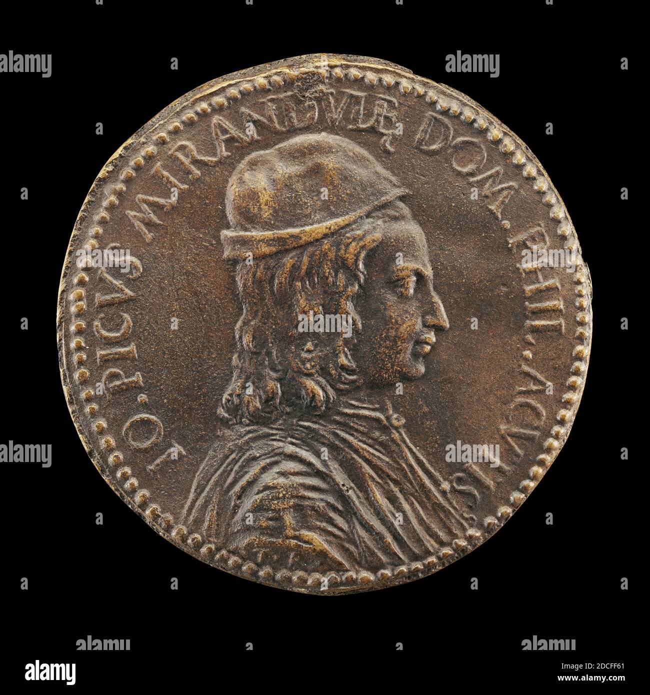 Medaillengewinner T.R., (Künstler), Italiener, aktive zweite Hälfte des 16. Jahrhunderts, Giovanni Pico della Mirandola, 1463-1494, Philosoph und Dichter, Bronze, Gesamtdurchmesser: 4.81 cm 7/8, Bruttogewicht: 25.58 gr (0.056 lb Stockfoto