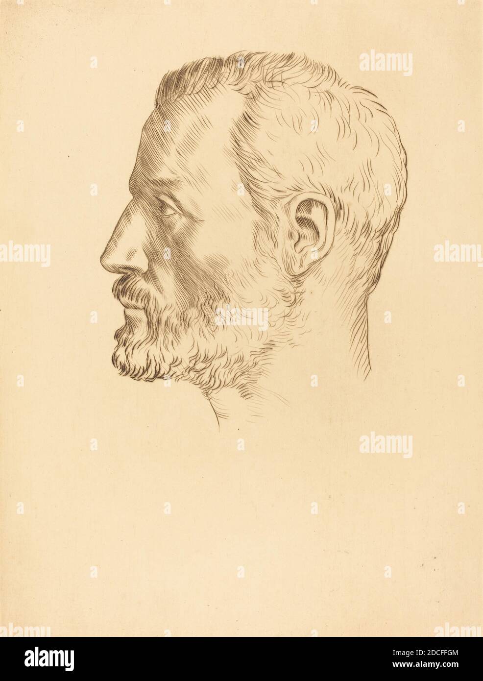 Alphonse Legros, (Künstler), französisch, 1837 - 1911, Kopf eines Mannes (Tete d'homme), Trockenpunkt in brauner Tinte Stockfoto