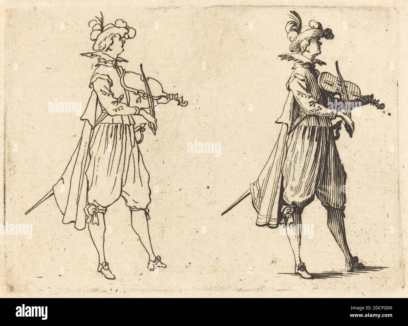 Jacques Callot, (Künstler), Französisch, 1592 - 1635, Geiger, Capricci (Florenz-Serie), (Serie), c. 1617, Ätzen Stockfoto