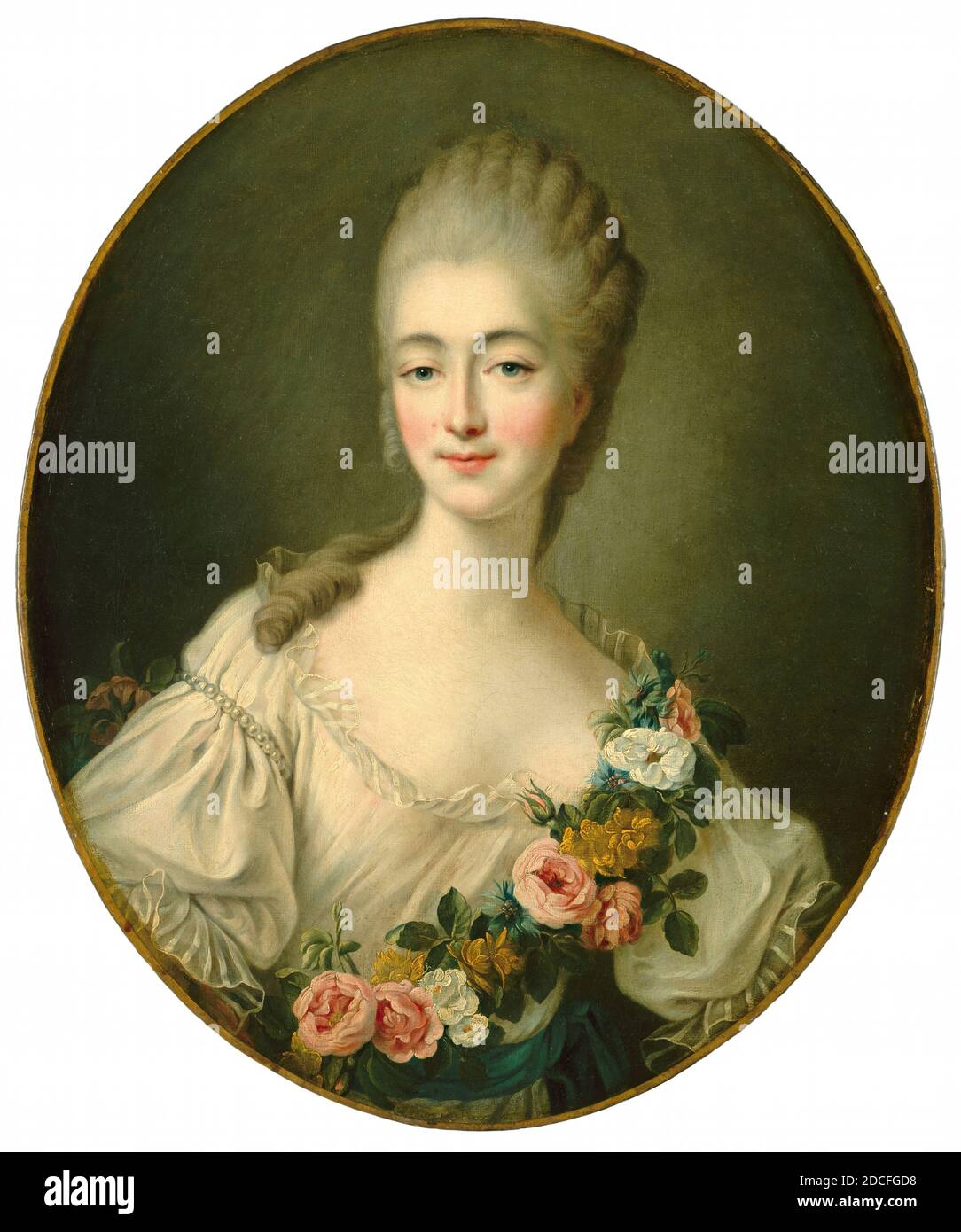 François-Hubert Drouais, (Künstler), Französisch, 1727 - 1775, Jeanne Bécu, Comtesse du Barry, c. 1770/1774, Öl auf Leinwand, insgesamt (oval): 71 x 59 cm (27 15/16 x 23 1/4 Zoll Stockfoto
