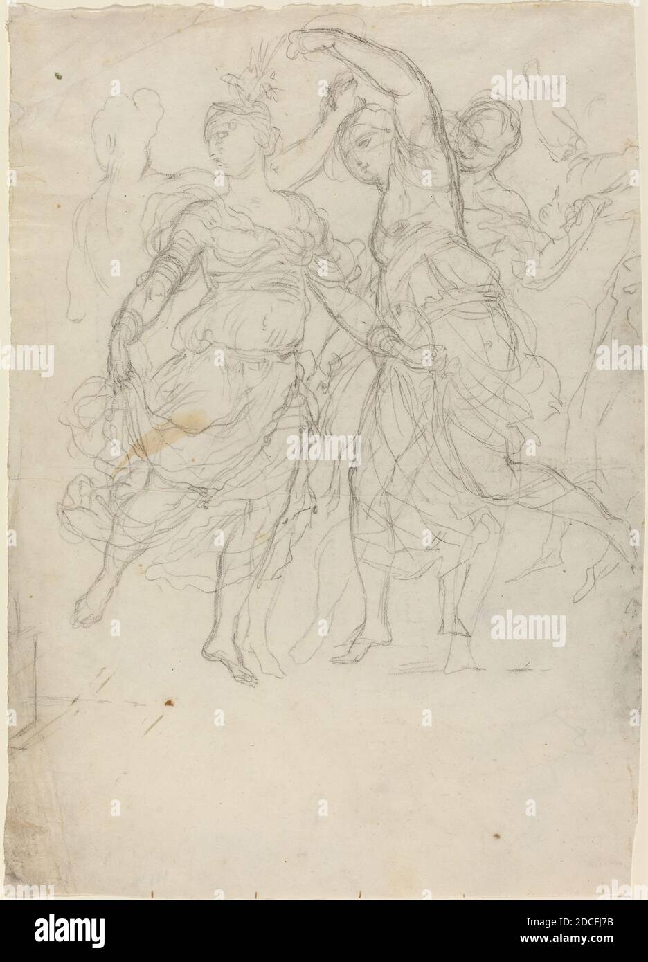 Pietro Fancelli, (Künstler), Bolognese, 1764 - 1850, Women Dancing, c. 1820, schwarze Kreide auf webtem Papier, insgesamt 41.6 x 29.5 cm (16 3/8 x 11 5/8 Zoll Stockfoto