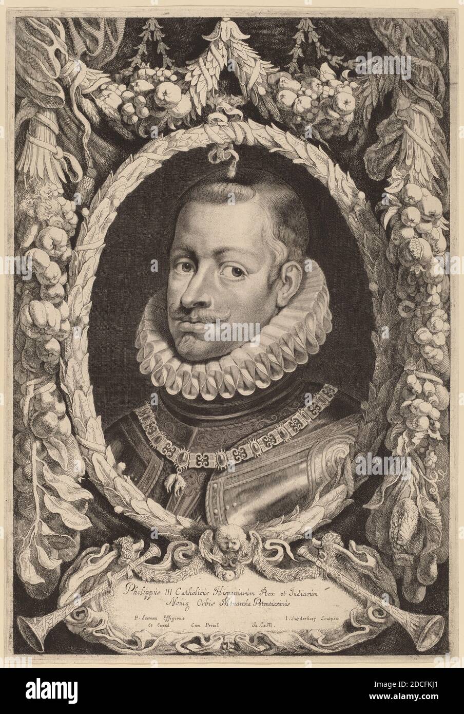 Jonas Suyderhoff, (Künstler), Niederländisch, c. 1613 - 1686, Philipp III., König von Spanien, Duces burgunddiae ..., (Serie), Radierung und Gravur Stockfoto