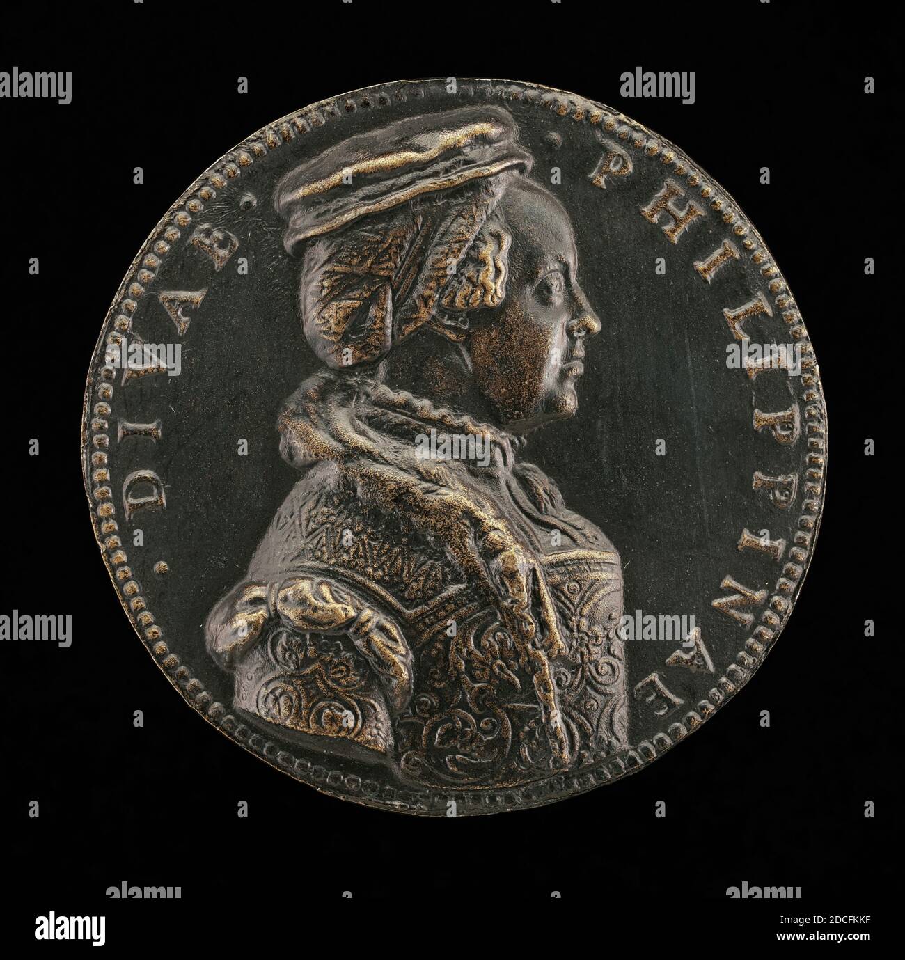 Leone Leoni, (Künstler), Milanese, c. 1509 - 1590, Philippina Welser, 1527-1580, Ehefrau von Erzherzog Ferdinand von Österreich 1557, Blei/Gusshohl; nicht zeitgemäß, Gesamtdurchmesser: 5.65 cm 1/4, Bruttogewicht: 24.13 gr (0.053 lb Stockfoto