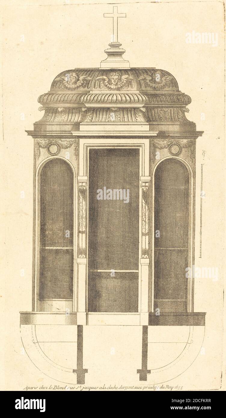 Jean Le Blonde, (Künstler), Französisch, c. 1635 - 1709, Plan et elevation des plus beaux confessionaux de Paris, tres fidelemant mesure, Plan et elevation ... Paris: pl.6, (Serie), erschienen 1688, Gravur Stockfoto