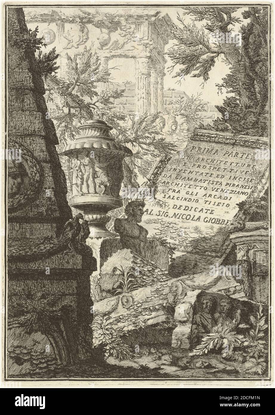 Giovanni Battista Piranesi, (Künstler), Venetian, 1720 - 1778, Prima Parte di Architecture, e Prospettive (erste Auflage, dritte Auflage), datiert 1743, aber gedruckt 1747, 1 Band: Titelblatt (Robison 1, Staat iii), Widmungsseite (Reset Text w/ initial S' (Robison 14), 14 Tafeln (R.2-3, 5-12 Zustand ii; R.14-18 State i), Seitenformat: 49 x 35 cm (19 5/16 x 13 3/4 Zoll Stockfoto