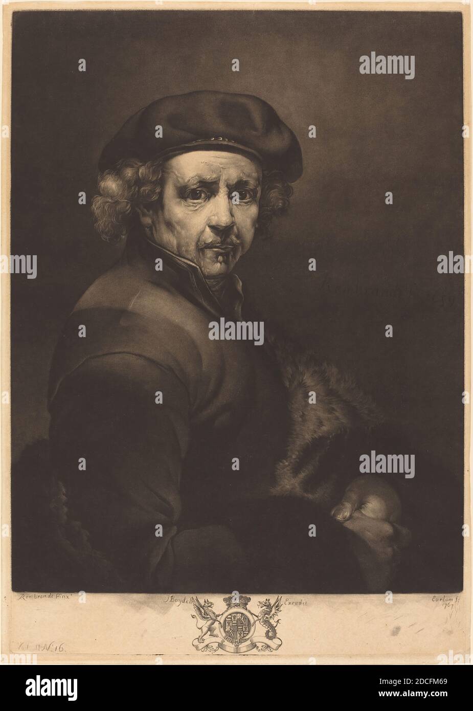 Richard Earlom, (Künstler), Brite, 1743 - 1822, Rembrandt van Rijn, (Künstler nach), Holländer, 1606 - 1669, Rembrandt, Self-Portrait, 1767, mezzotint Stockfoto