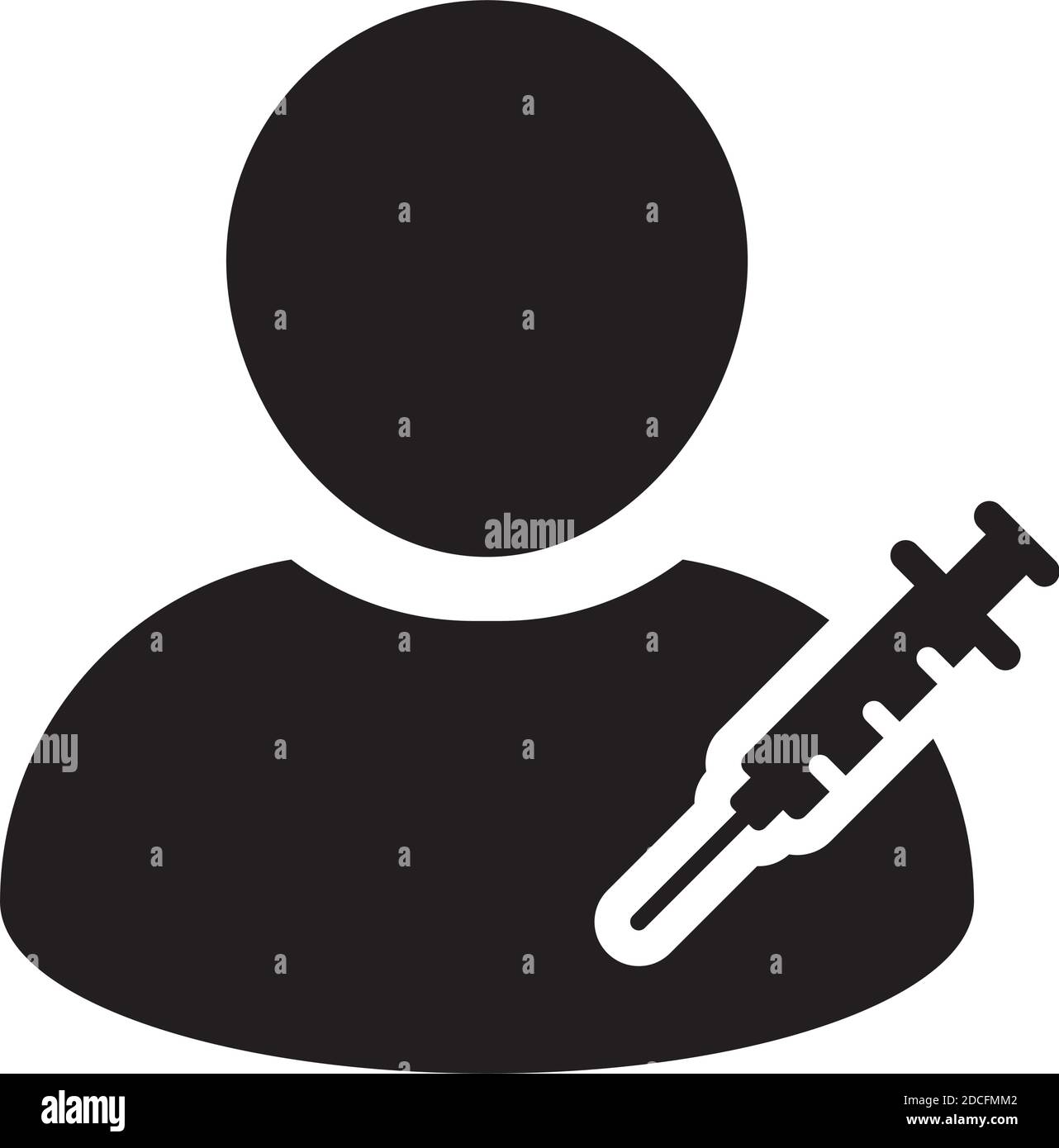 Krankenhaus Symbol Vektor mit Impfstoff Spritze männlichen Benutzer Person Profil avatar Symbol für medizinische und medizinische Behandlung in einer Glyphe Piktogramm Stock Vektor