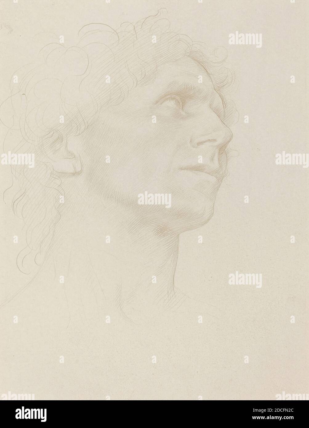 Alphonse Legros, (Künstler), französisch, 1837 - 1911, Studie des Frauenkopfes, rechts gedreht, Silberspitze auf vorbereitetem Papier, insgesamt (ca.): 31.6 x 23.7 cm (12 7/16 x 9 5/16 Zoll Stockfoto