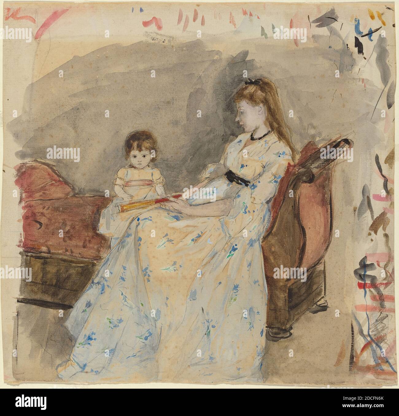 Berthe Morisot, (Künstlerin), französisch, 1841 - 1895, Schwester des Künstlers, Edma, mit ihrer Tochter Jeanne, 1872, Aquarell über Graphit auf Papier, gesamt (ca.): 25.1 x 25.9 cm (9 7/8 x 10 3/16 Zoll Stockfoto