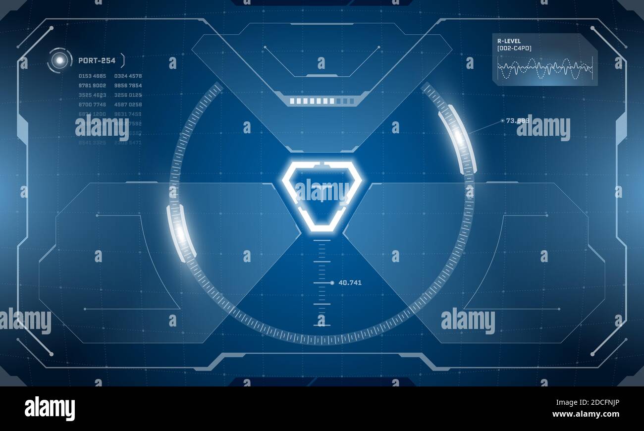 VR HUD digitale futuristische Schnittstelle Cyberpunk Bildschirm Design. Sci-Fi Virtual Reality Technologie Ansicht Head-up-Display. Hi-Tech digitale Technologie GUI UI Dashboard Panel Vektor Illustration Stock Vektor
