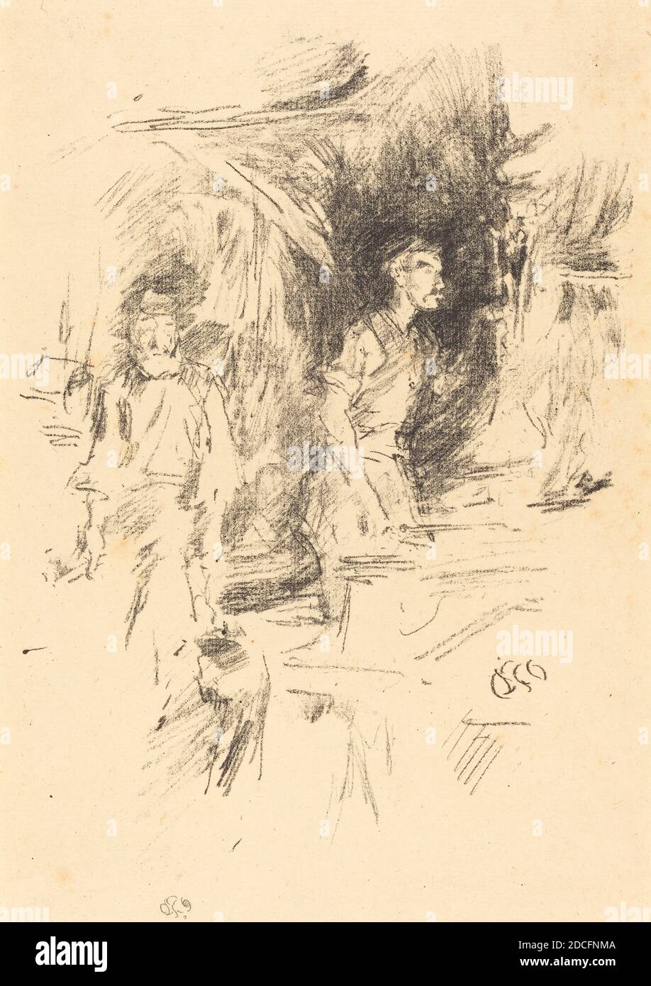 James McNeill Whistler, (Künstler), Amerikaner, 1834 - 1903, The Old Smith's Story, 1895, Lithographie in schwarz auf gedeckten Papier, Bild: 20.5 × 15.3 cm (8 1/16 × 6 in.), Blatt: 27.8 × 18.3 cm (10 15/16 × 7 3/16 in Stockfoto