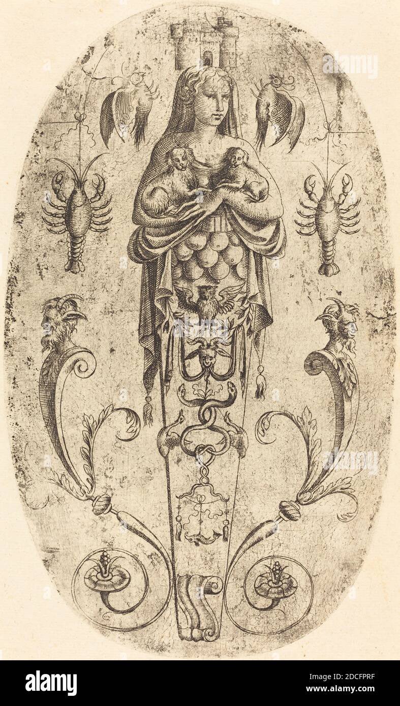 Jean Mignon, (Künstler), Französisch, aktiv 1543 - aktiv c. 1545, Diana von Ephesus, Serie von zwanzig Terminals, (Serie), Radierung Stockfoto
