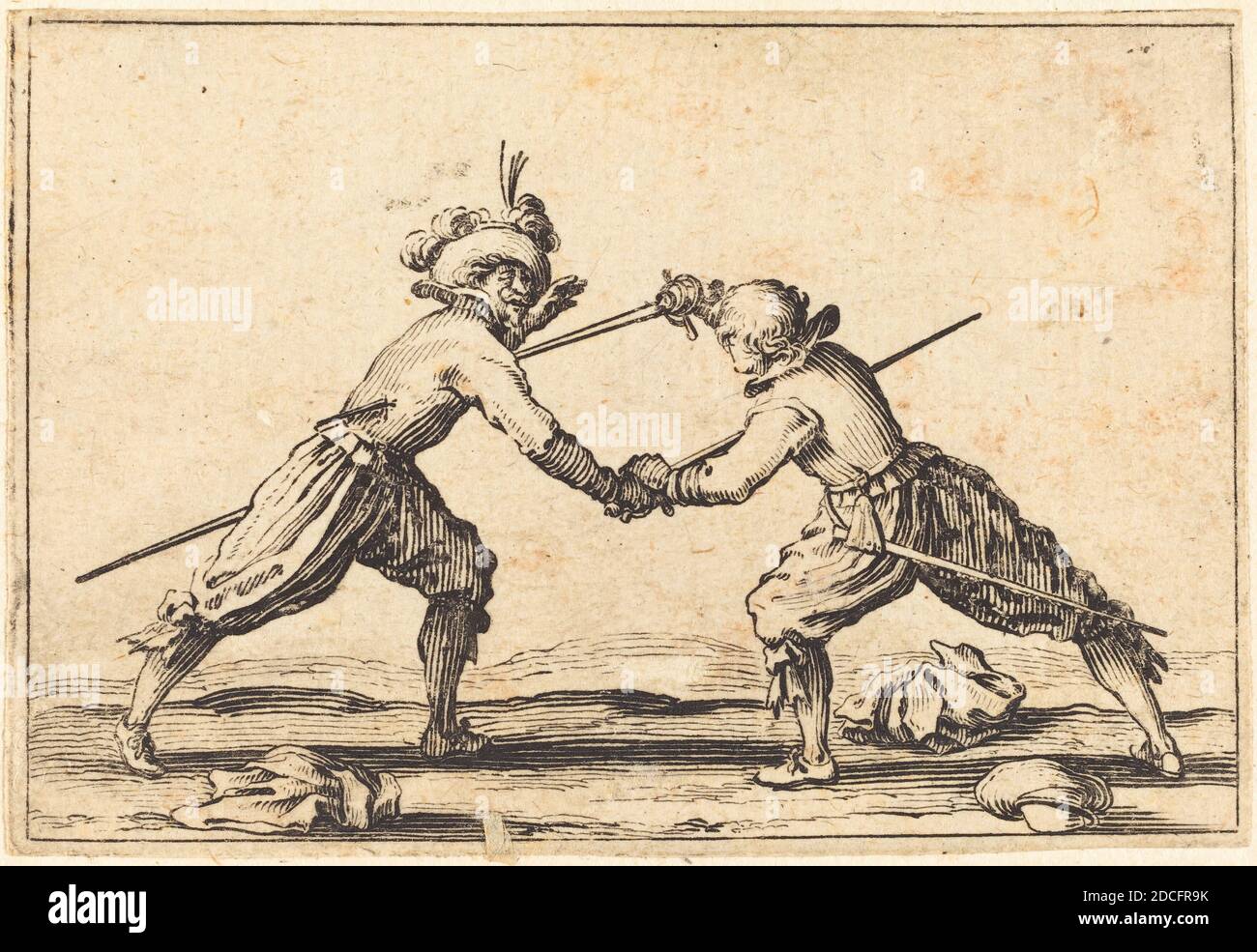 Jacques Callot, (Künstler), Französisch, 1592 - 1635, Duell mit Schwertern, Capricci (Nancy-Serie), (Serie), c. 1622, Ätzen Stockfoto