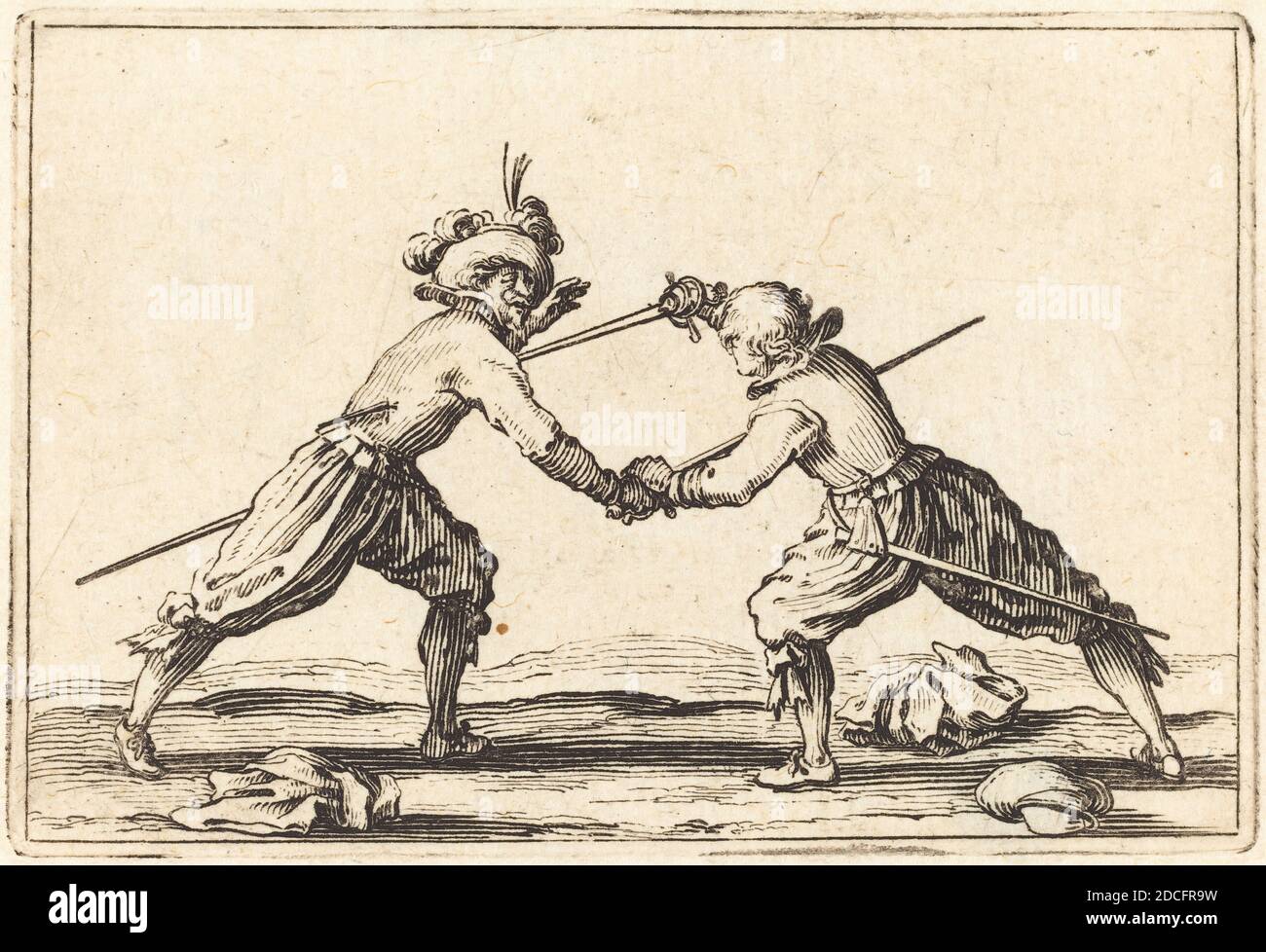 Jacques Callot, (Künstler), Französisch, 1592 - 1635, Duell mit Schwertern, Capricci (Nancy-Serie), (Serie), c. 1622, Ätzen Stockfoto