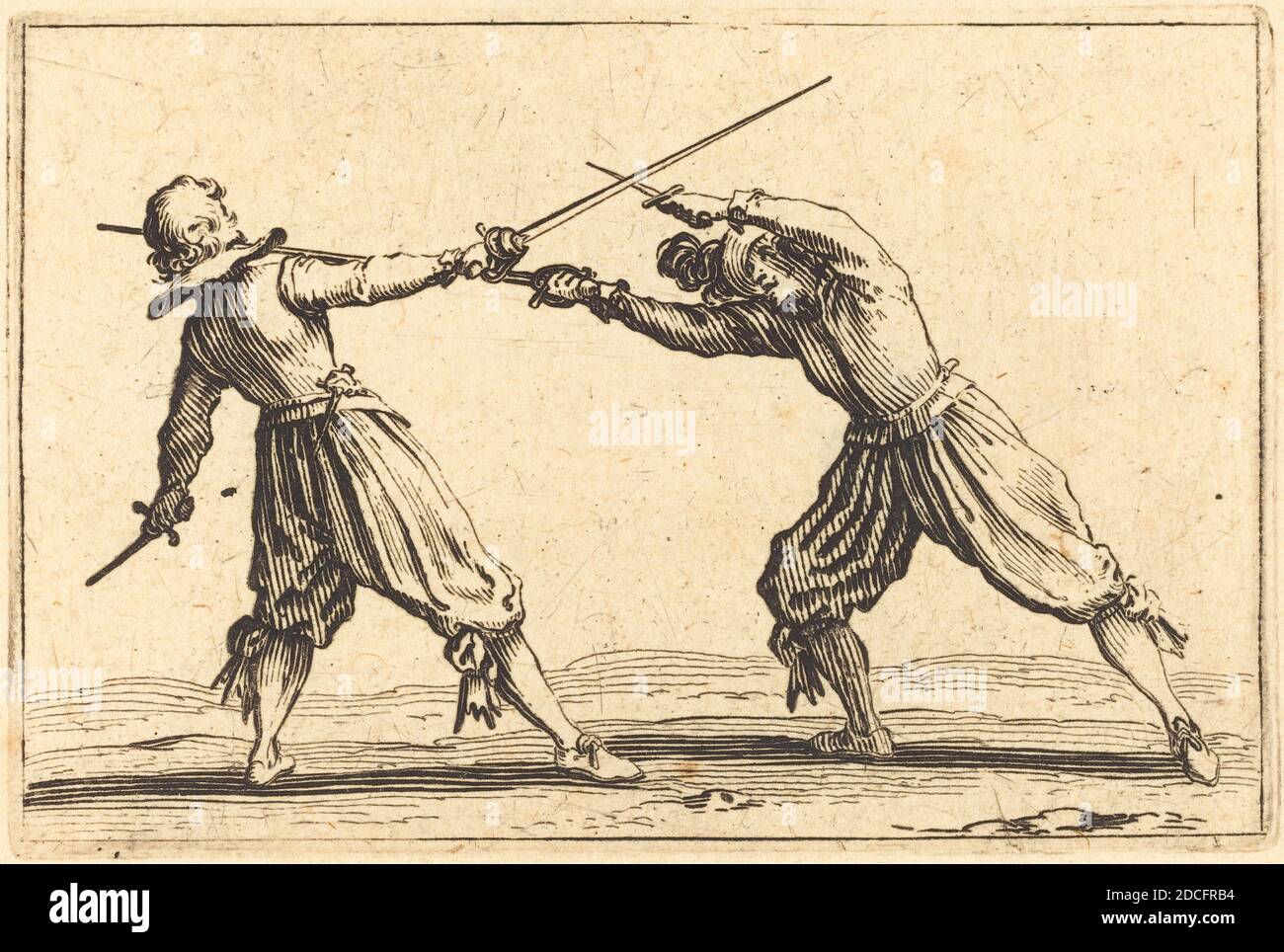 Jacques Callot, (Künstler), Französisch, 1592 - 1635, Duell mit Schwertern und Dolchen, Capricci (Nancy-Serie), (Serie), c. 1622, Ätzen Stockfoto