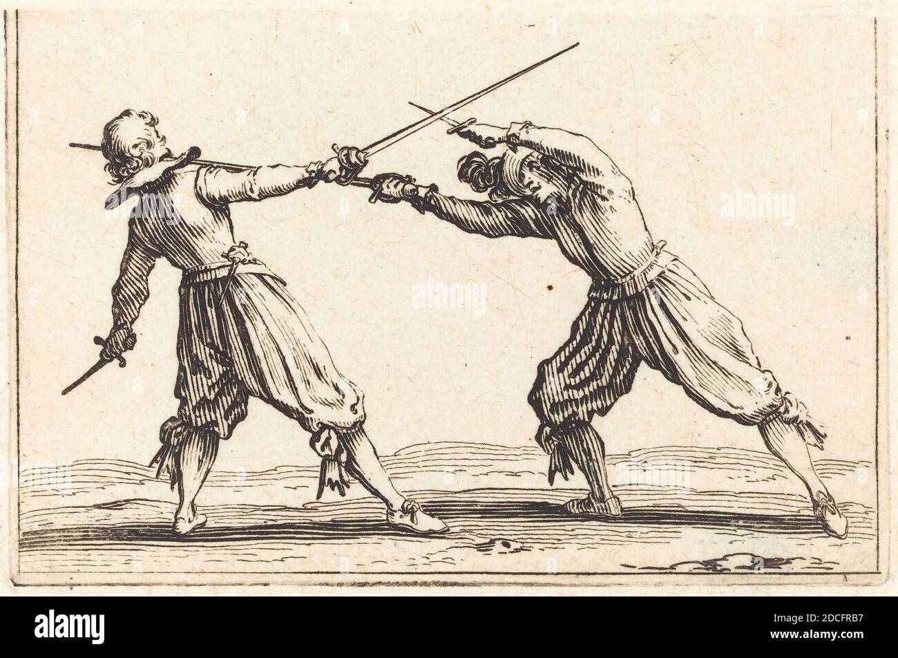 Jacques Callot, (Künstler), Französisch, 1592 - 1635, Duell mit Schwertern und Dolchen, Capricci (Nancy-Serie), (Serie), c. 1622, Ätzen Stockfoto