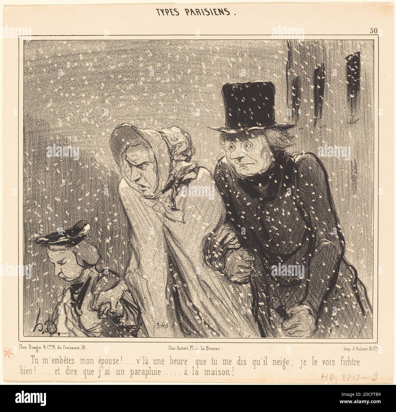 Honoré Daumier, (Künstler), französisch, 1808 - 1879, TU m'embêtes, mon épouse!... V'la une heure..., types Parisiens: pl. 50, (Serie), 1843, Lithographie Stockfoto