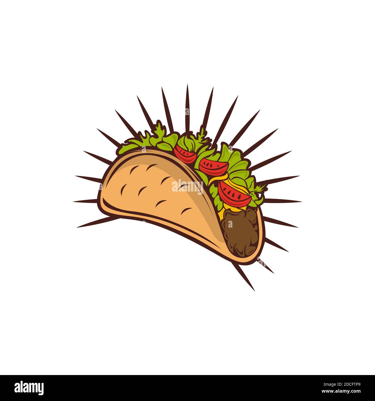 Tacos Logo Vektor Illustration. Taco Wurst Silhouette, gut für Restaurant-Menü und Café Abzeichen. Vintage Typografie Emblem Design. Stock Vektor