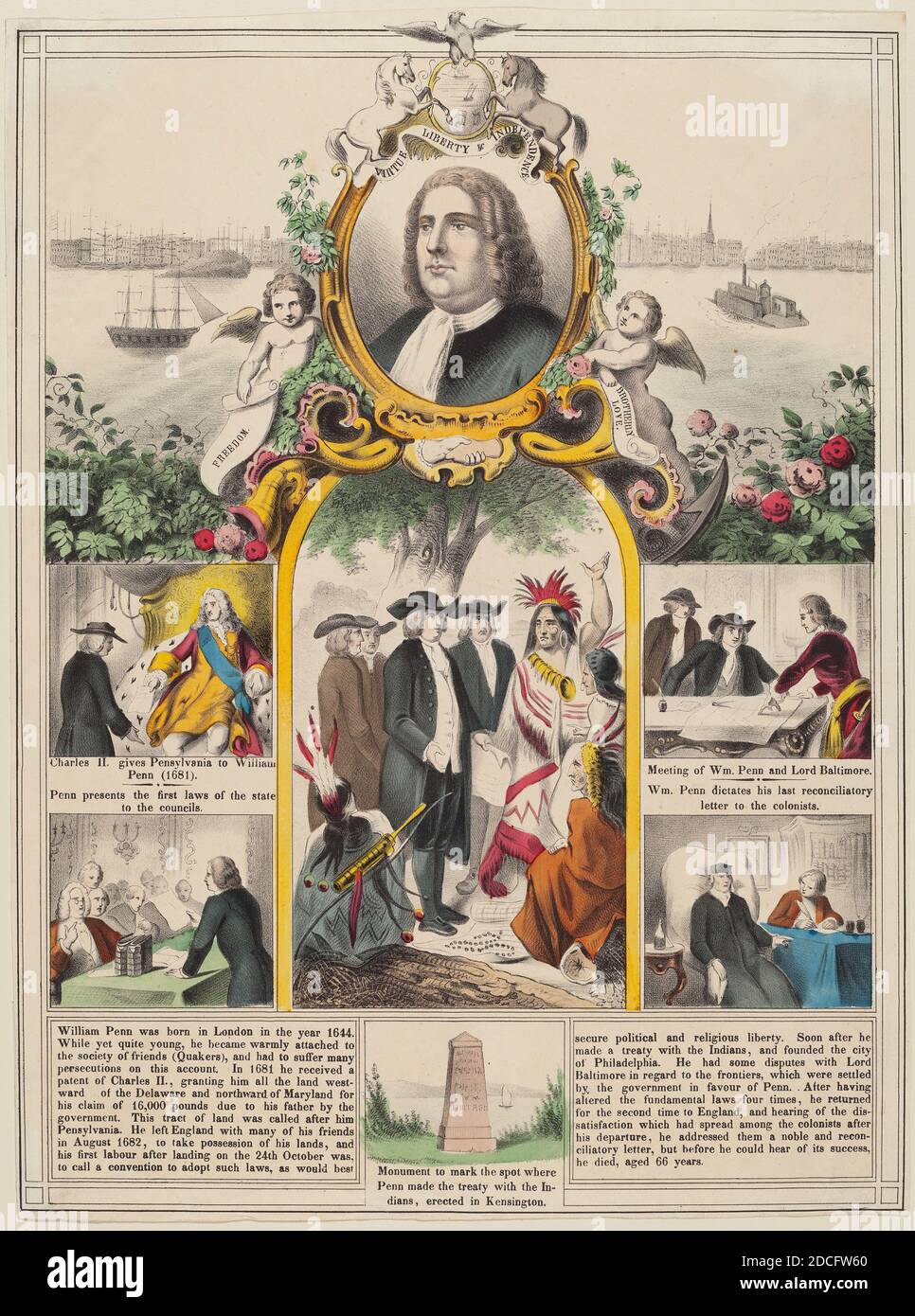 American 19th Century, (Künstler), William Penn's History, handkolorierte Lithographie Stockfoto