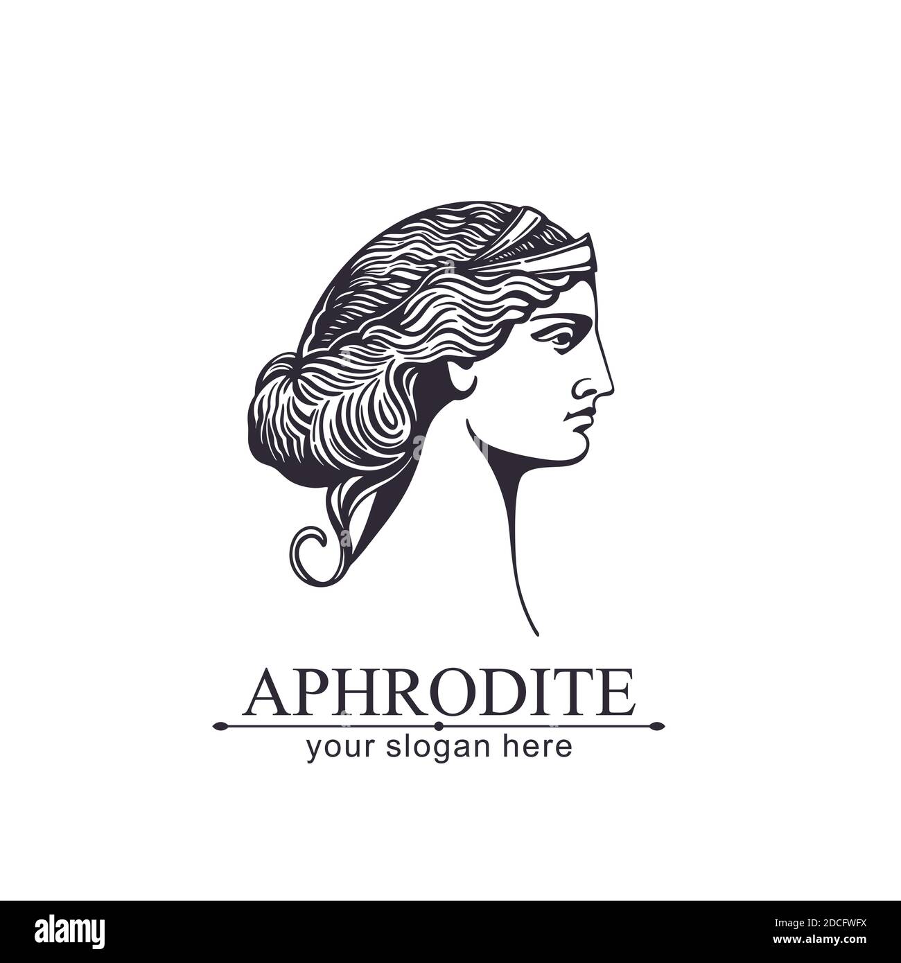 Aphrodite oder Venus. Frauengesicht-Logo. Emblem für einen Beauty- oder Yoga-Salon. Stil der Harmonie und Schönheit. Vektorgrafik Stock Vektor