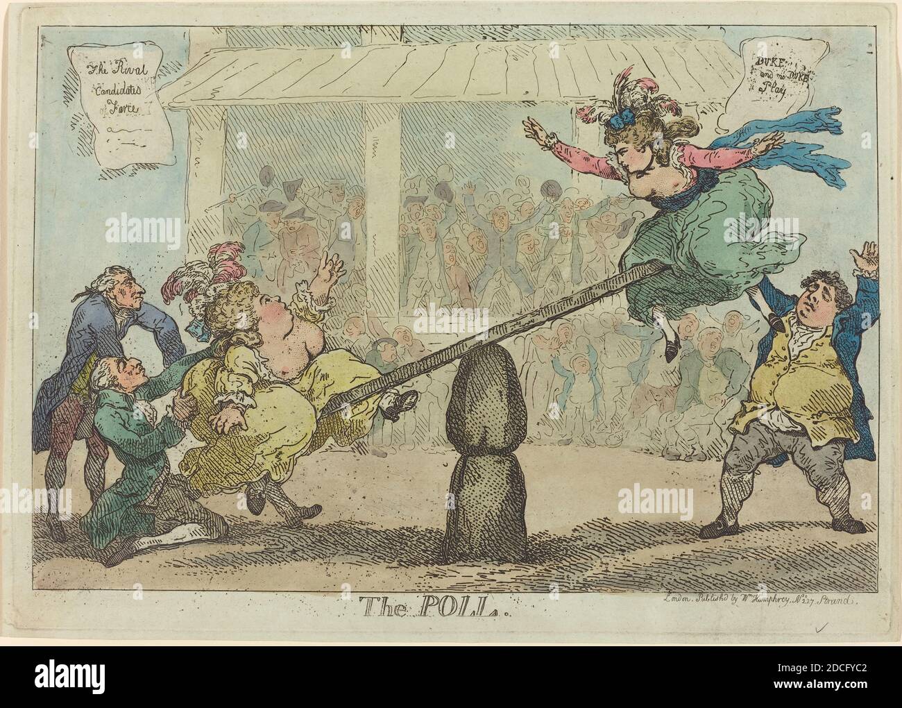 Thomas Rowlandson, (Künstler), britisch, 1756 - 1827, The Poll, 1784, handkolorierte Radierung Stockfoto