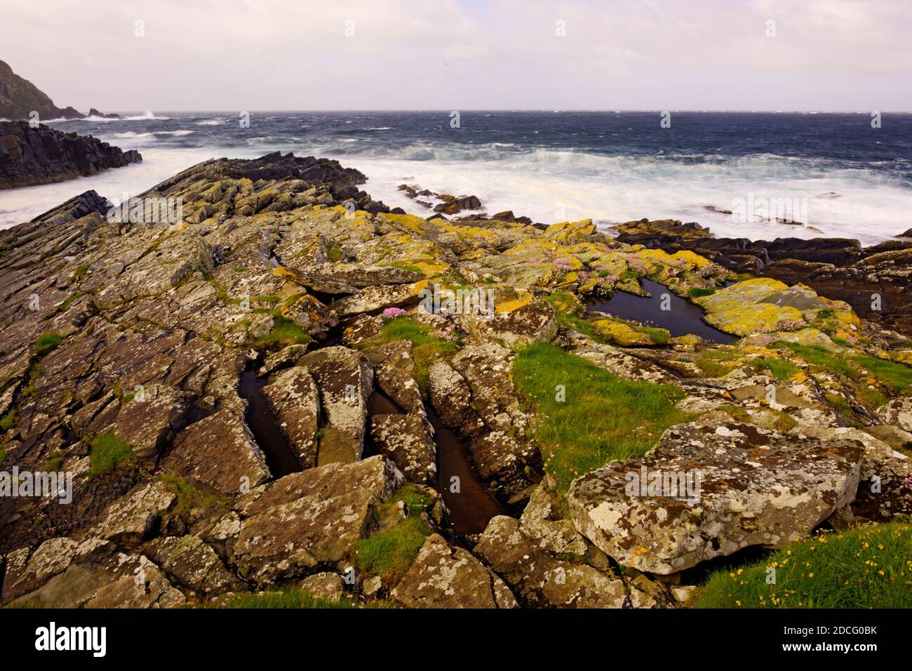 Sumburgh Head, wunderschöne Landschaft ganz im Süden der Shetland Inseln, Schottland, Vereinigtes Königreich. Stockfoto