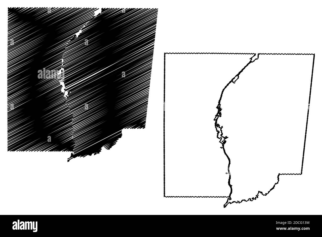 Monroe County, Mississippi (US County, Vereinigte Staaten von Amerika, USA, USA, US) Karte Vektor Illustration, Scribble Skizze Monroe Karte Stock Vektor