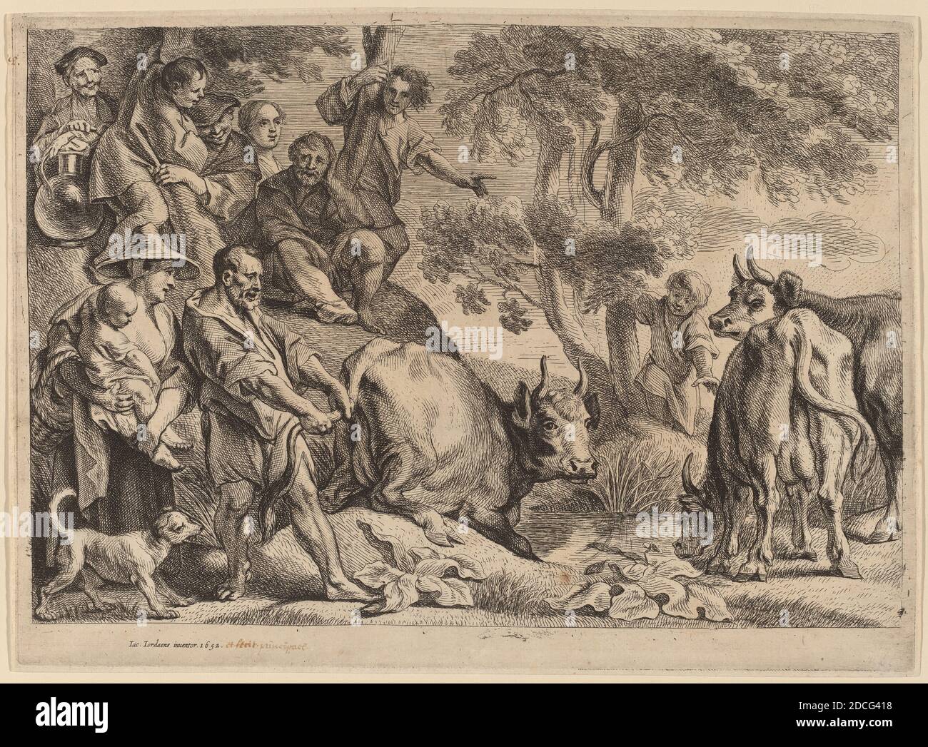 Jacob Jordaens, (Künstler), Flämisch, 1593 - 1678, Cacus Raub der Hercules-Rinder, wahrscheinlich 1652, Radierung Stockfoto