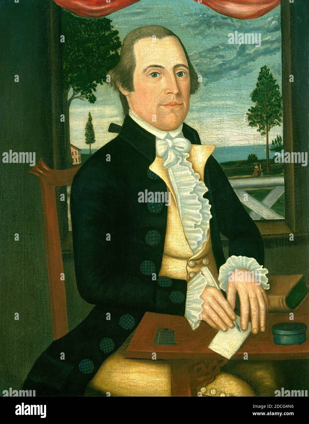 Die Denison Limner, (Maler), Amerikaner, aktive c. 1790, Joseph Steward, (Maler), Amerikaner, 1753 - 1822, Captain Elisha Denison, c. 1790, Öl auf Leinwand, insgesamt: 86.4 x 68.9 cm (34 x 27 1/8 Zoll), gerahmt: 102.9 x 84.9 x 3.8 cm (40 1/2 x 33 7/16 x 1 1/2 Zoll Stockfoto Die Denison Limner, (Maler), Amerikaner, aktive c. 1790, Joseph Steward, (Maler), Amerikaner, 1753 - 1822, Captain Elisha Denison, c. 1790, Öl auf Leinwand, insgesamt: 86.4 x 68.9 cm (34 x 27 1/8 Zoll), gerahmt: 102.9 x 84.9 x 3.8 cm (40 1/2 x 33 7/16 x 1 1/2 Zoll Stockfoto
