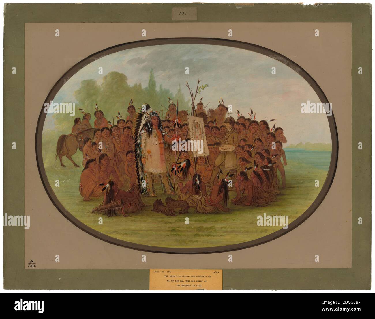 George Catlin, (Künstler), Amerikaner, 1796 - 1872, Catlin Painting The Portrait of Mah-to-toh-pa - Mandan, 1861/1869, Öl auf Karte auf Karton montiert, insgesamt: 47 x 62.3 cm (18 1/2 x 24 1/2 Zoll Stockfoto