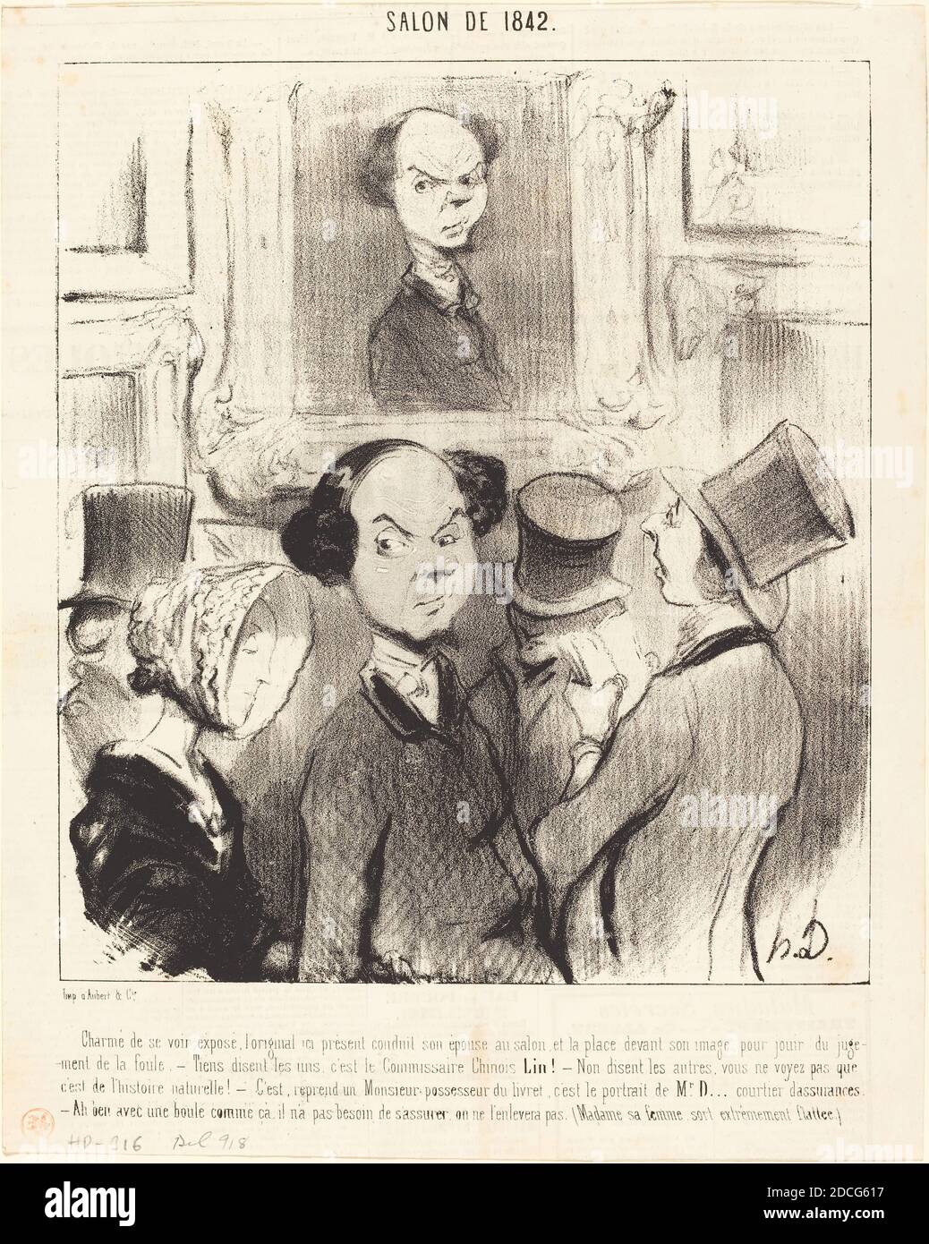 Honoré Daumier, (Künstler), französisch, 1808 - 1879, Charmé de se voir exposé..., Actualités, (Serie), 1841, Lithographie auf Zeitungspapier Stockfoto