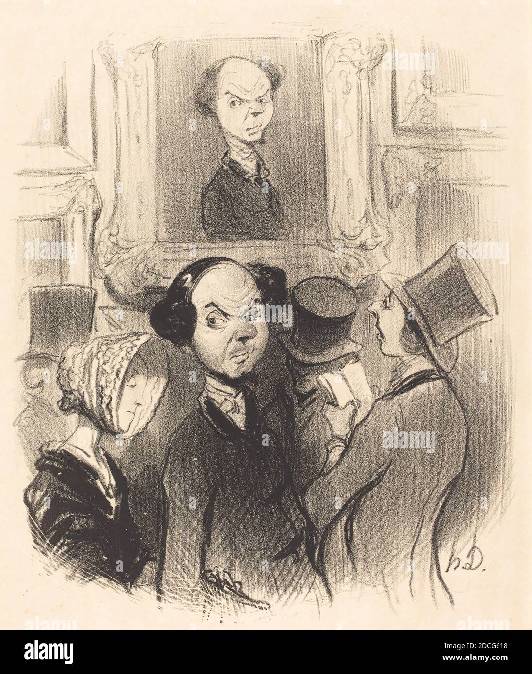 Honoré Daumier, (Künstler), französisch, 1808 - 1879, Charmé de se voir exposé..., Actualités, (Serie), 1841, Lithographie Stockfoto