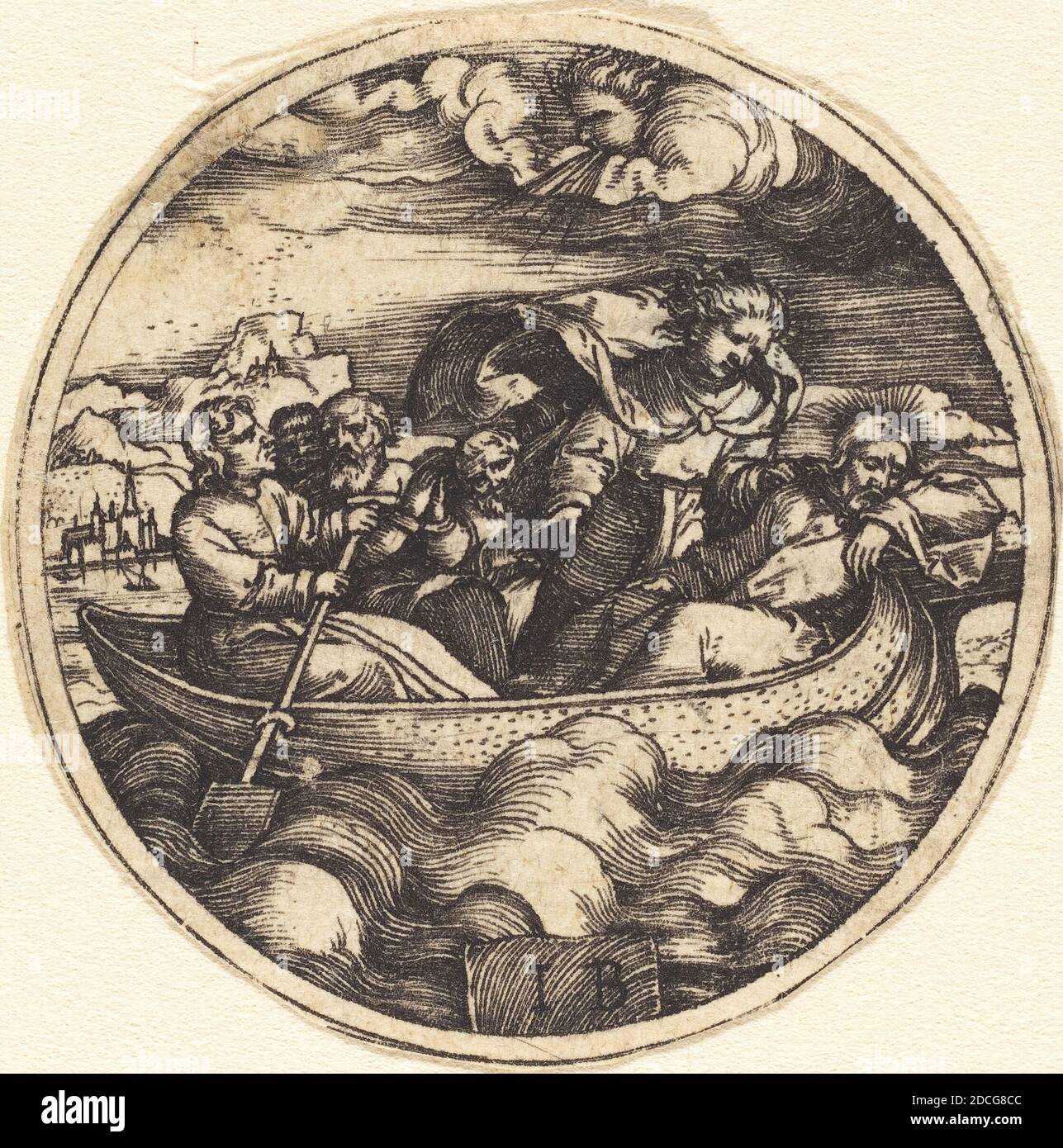 Master IB, (Künstler), Deutsch, aktiv c. 1523/1530, Christ Stilling the Storm, The Life of Christ, (Serie), Gravur Stockfoto