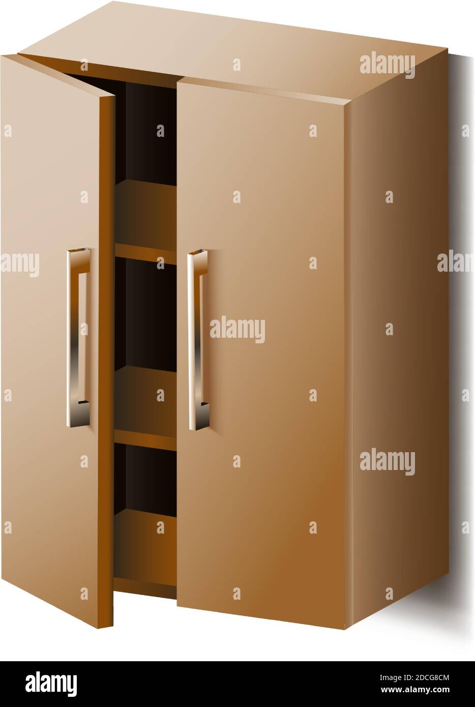 3d realistische Vektor Schrank mit Regalen. Isoliert auf weißem Hintergrund. Stock Vektor