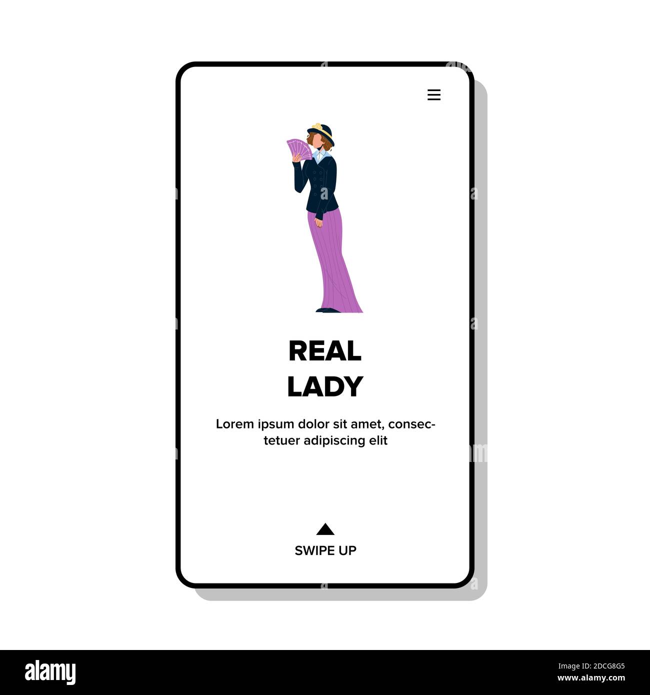 Echte Dame Trägt Antike Stil Kleidung Vektor Stock Vektor