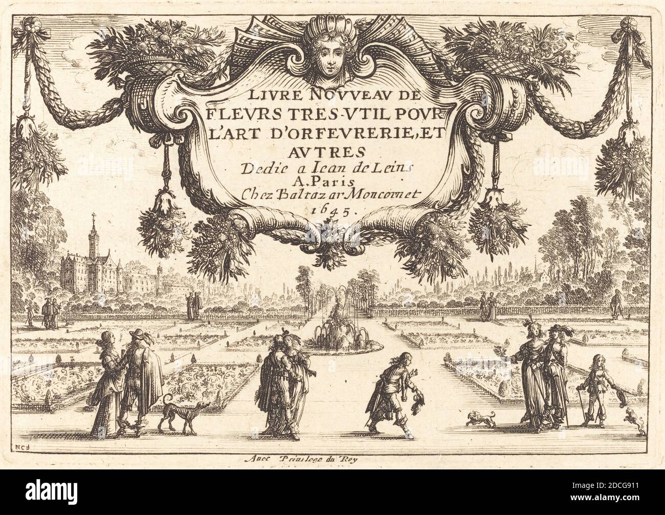 Nicolas Cochin, (Künstler), französisch, 1610 - 1686, Balthasar Moncornet, (Künstler nach), französisch, c.. 1600 - 1668, Titelseite, Livre Nouveau de Fleurs, (Serie), 1645, Radierung Stockfoto