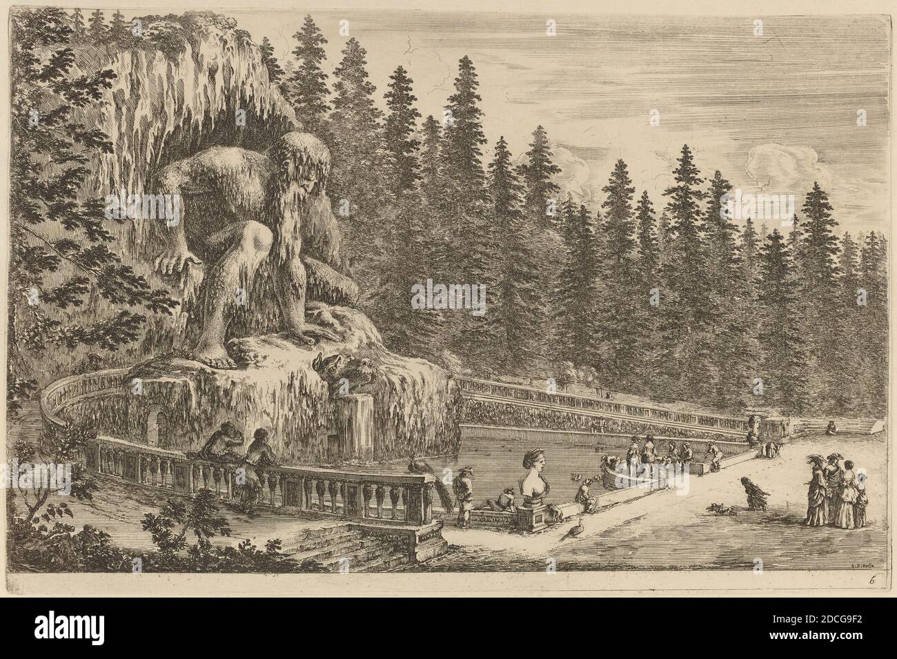Stefano della Bella, (Künstler), Florentine, 1610 - 1664, kolossale Statue des Apennins, Quadreria Medicea, Bd.3, (Band), wohl 1653, Radierung auf Büttenpapier Stockfoto