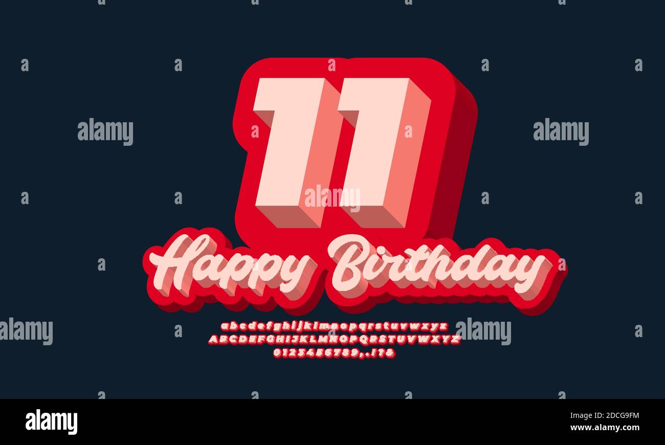 11 Jahre alles gute zum Geburtstag feiern Text 3d moderne rote Vektor