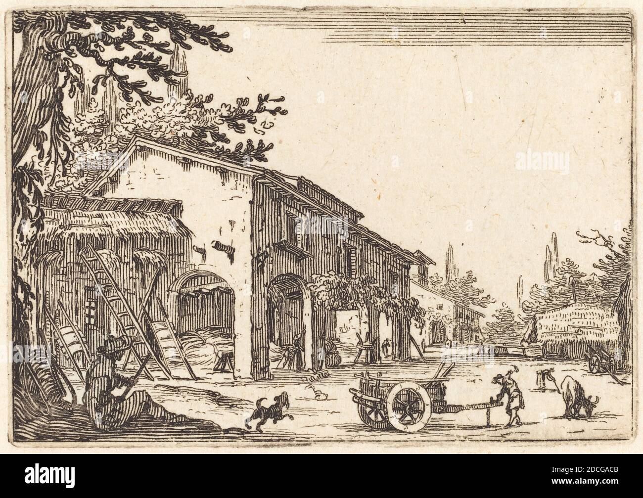 Jacques Callot, (Künstler), Französisch, 1592 - 1635, Hof einer Farm, Capricci (Nancy-Serie), (Serie), c. 1622, Ätzen Stockfoto