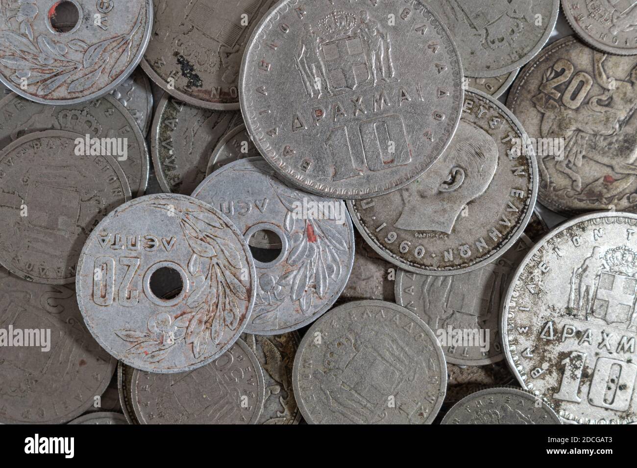 Griechische Münzen von Paul von Griechenland Ära von 1954 bis 1965 Stockfoto