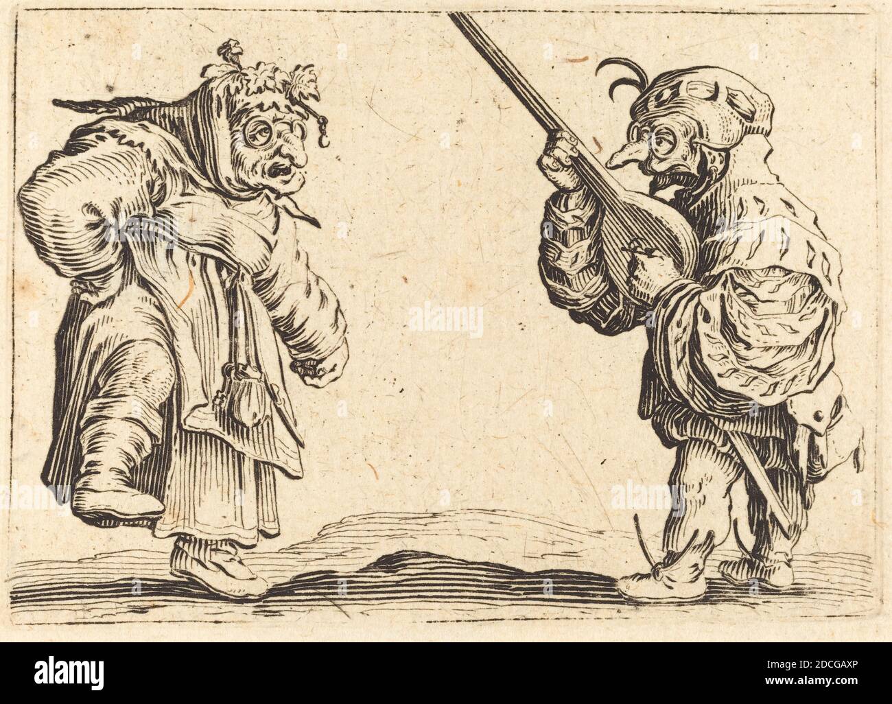 Jacques Callot, (Künstler), Französisch, 1592 - 1635, Tänzer mit Laute, Capricci (Nancy-Serie), (Serie), c. 1622, Ätzen Stockfoto