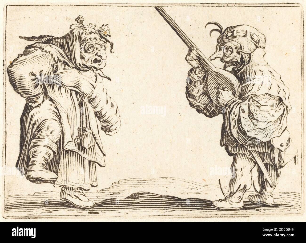 Jacques Callot, (Künstler), Französisch, 1592 - 1635, Tänzer mit Laute, Capricci (Nancy-Serie), (Serie), c. 1622, Ätzen Stockfoto
