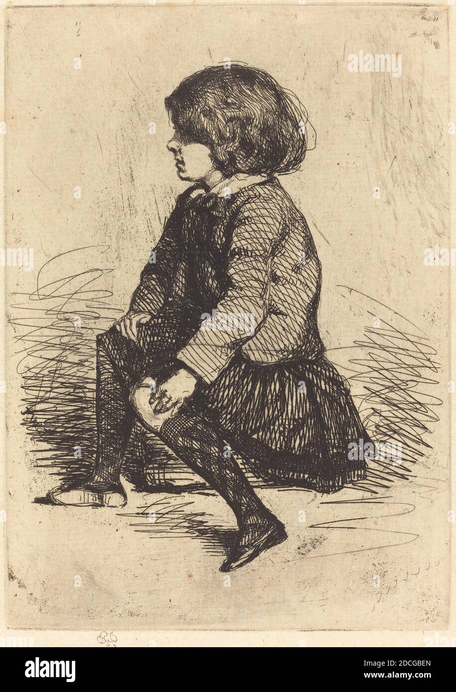 James McNeill Whistler, (Künstler), Amerikaner, 1834 - 1903, Seymour, sitzend, Radierung, Platte: 13.34 x 9.53 cm (5 1/4 x 3 3/4 Zoll), Blatt: 25.72 x 20.32 cm (10 1/8 x 8 Zoll Stockfoto