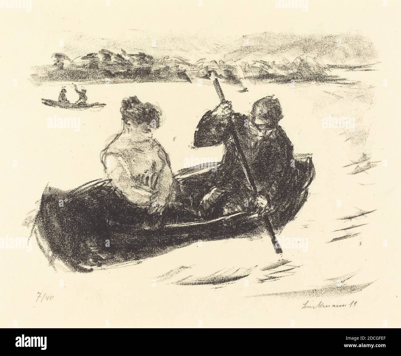 Max Liebermann, (Künstler), deutsch, 1847 - 1935, Kanusport, 1919, Lithographie in Schwarz auf Büttenpapier, Bild: 14.5 x 20 cm (5 11/16 x 7 7/8 Zoll), Blatt: 44.5 x 35.8 cm (17 1/2 x 14 1/8 Zoll Stockfoto