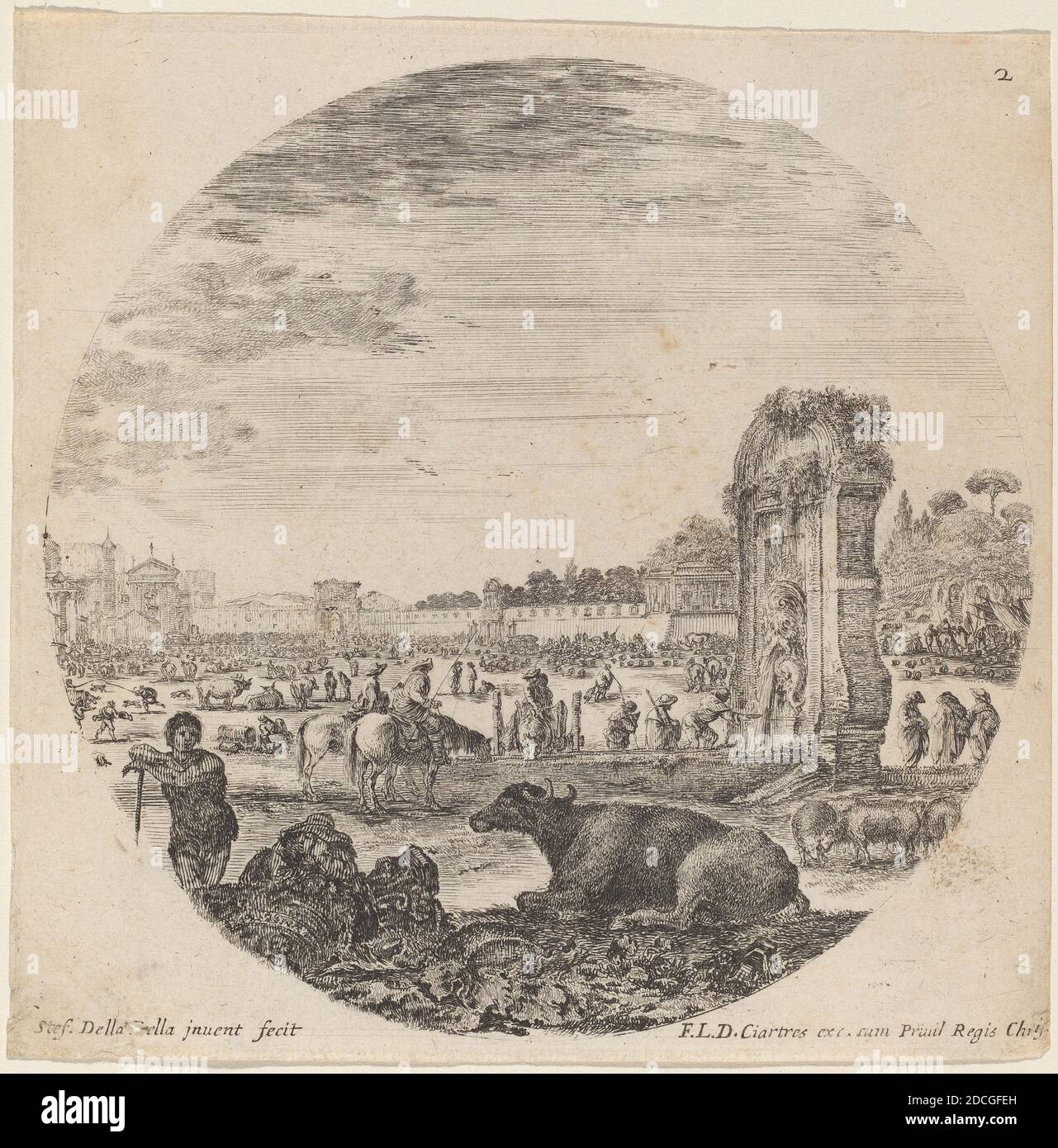 Stefano della Bella, (Künstler), Florentine, 1610 - 1664, Campo Vaccino, Paysages et ruines de Rome, (Serie), 1646, Radierung Stockfoto