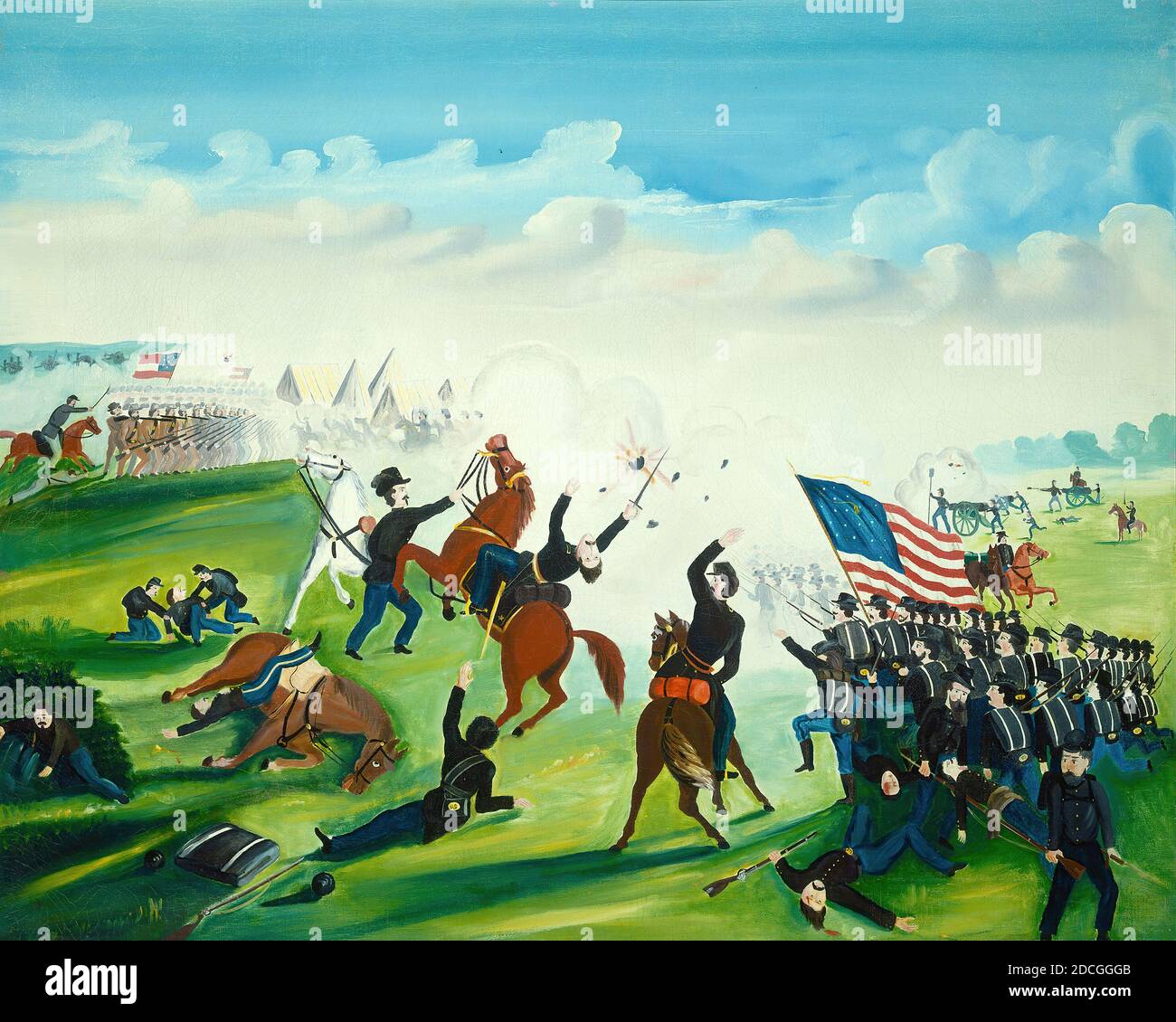 American 19th Century, (Künstler), Civil war Battle, 1861 oder danach, Öl auf Leinwand, insgesamt: 91.7 x 112.4 cm (36 1/8 x 44 1/4 Zoll), gerahmt: 109.5 x 130.5 x 4.7 cm (43 1/8 x 51 3/8 x 1 7/8 Zoll Stockfoto