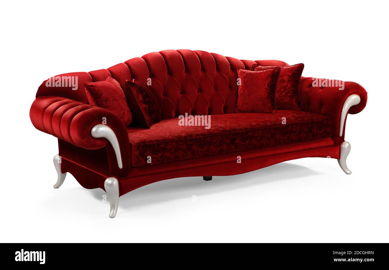 Luxuriöses klassisches Sofa auf weißem Hintergrund. Eckansicht Stockfoto