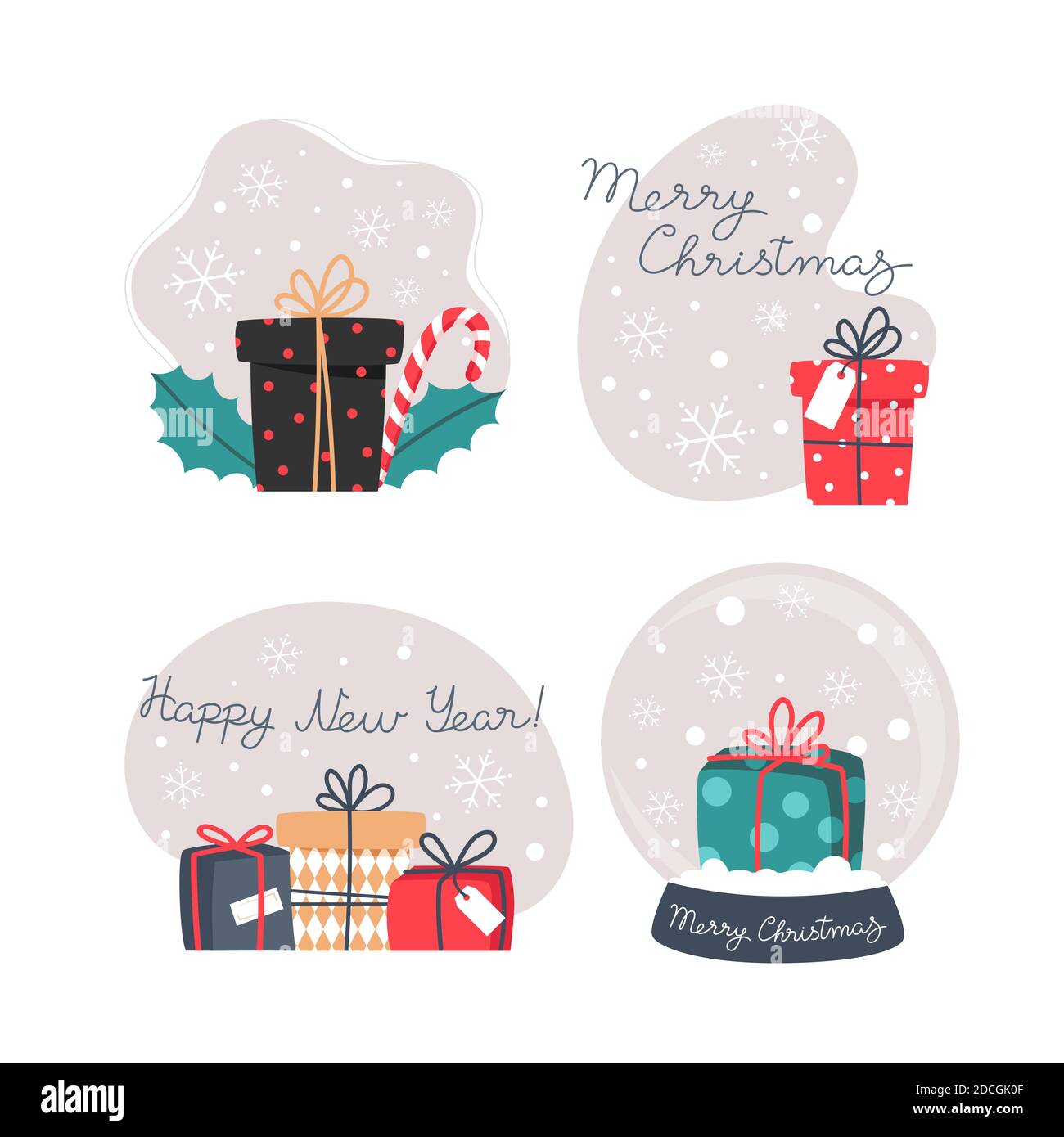 Set von Vektor-Illustrationen für Winterkarten für Weihnachten und Neujahr Stock Vektor