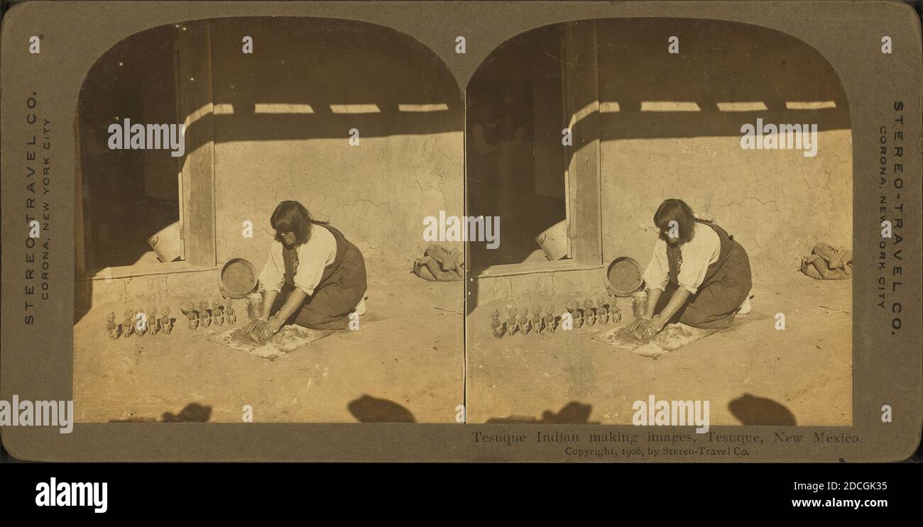 Tesuque Indianer machen Bilder, Tesuque, New Mexico., Stereo-Travel Co., Indianer von Nordamerika, Indianer von Nordamerika -- Kunst & Handwerk, Pueblo Indianer -- Frauen -- Südwesten, New, New Mexico, Tesuque Pueblo (N.M. Stockfoto