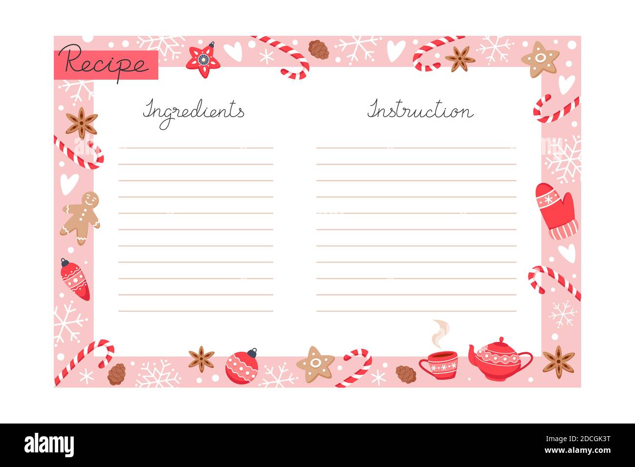 Weihnachten Urlaub Backen Rezept Vorlage mit Zutaten und Anweisungen Stock Vektor